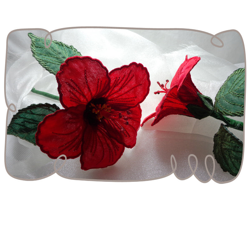 3D Red Hibiscus Fabric Flower
