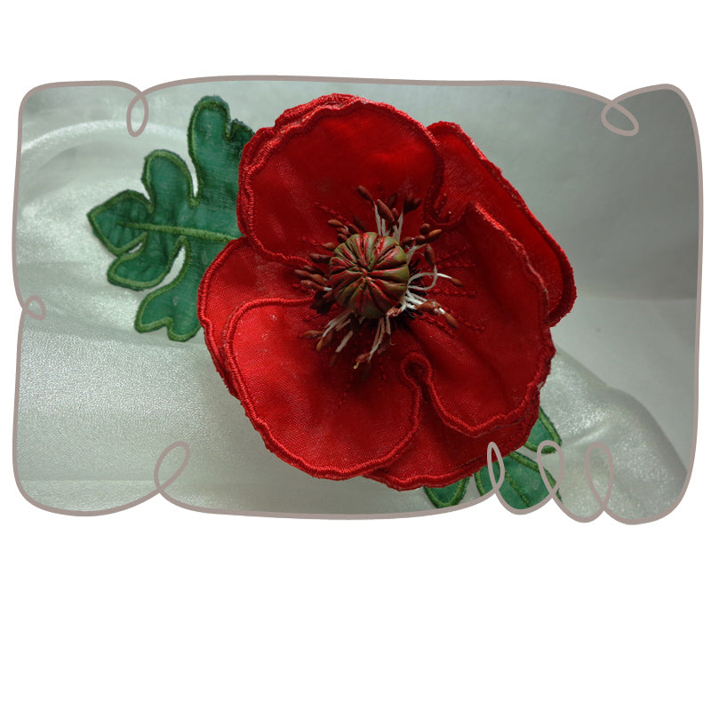 3D Red Poppy Fabric Flower