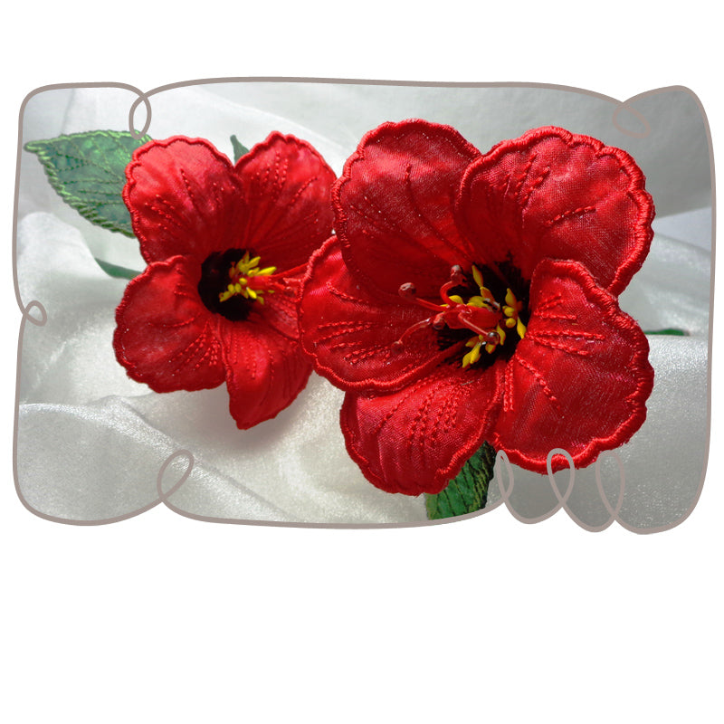 3D Red Hibiscus Fabric Flower