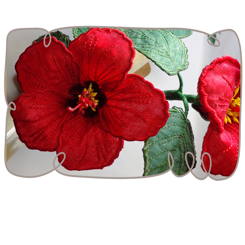 3D Red Hibiscus Fabric Flower