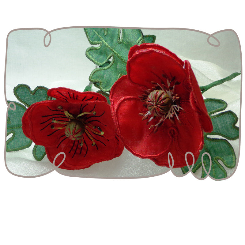 3D Red Poppy Fabric Flower