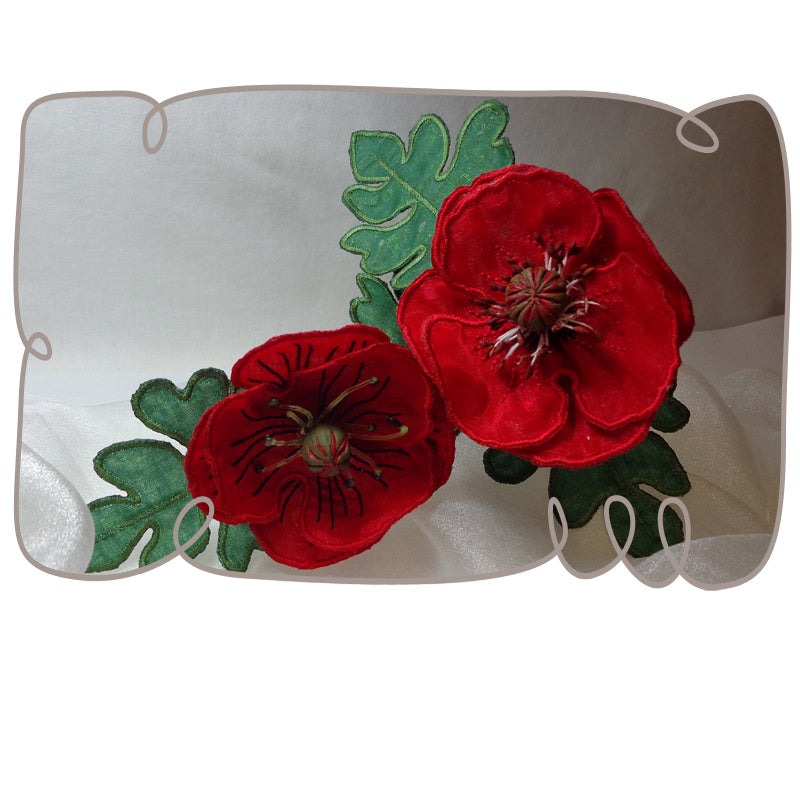 3D Red Poppy Fabric Flower