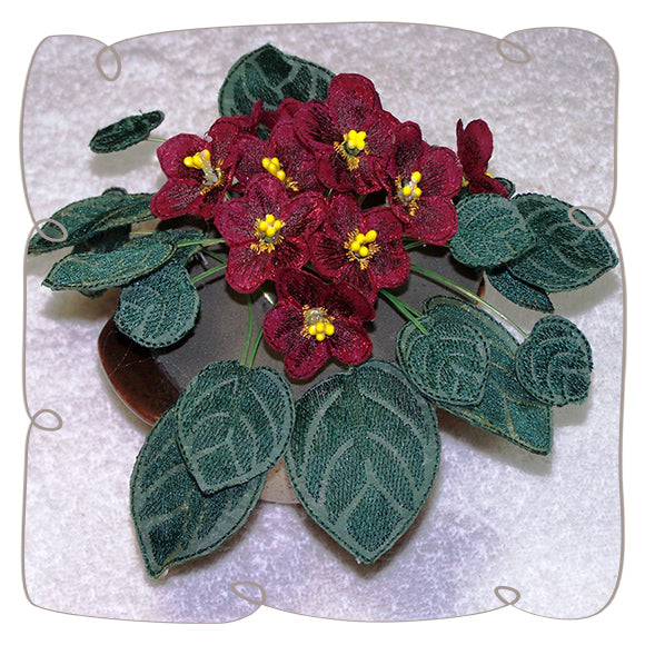 Fabric Burgundy African Violets