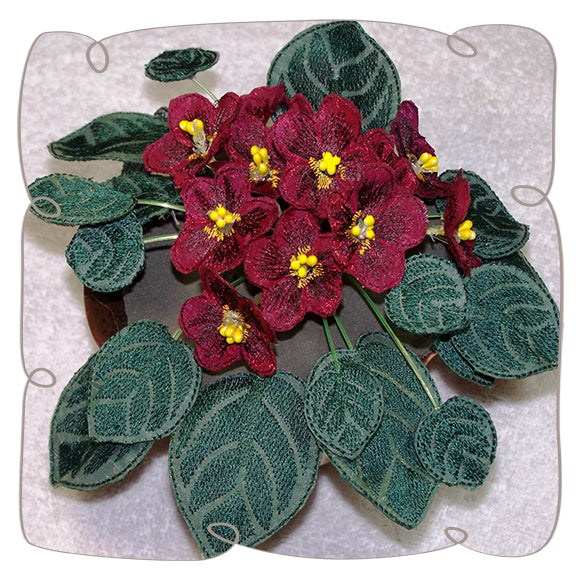 Fabric Burgundy African Violets
