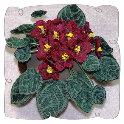 Fabric Burgundy African Violets