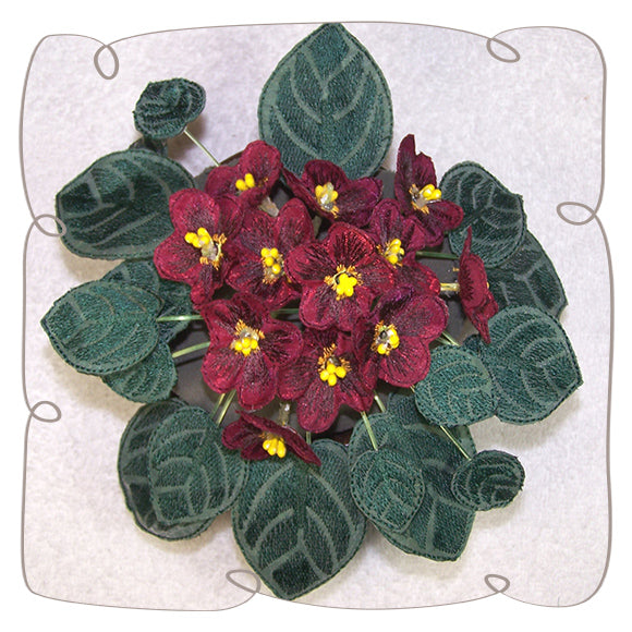 Fabric Burgundy African Violets