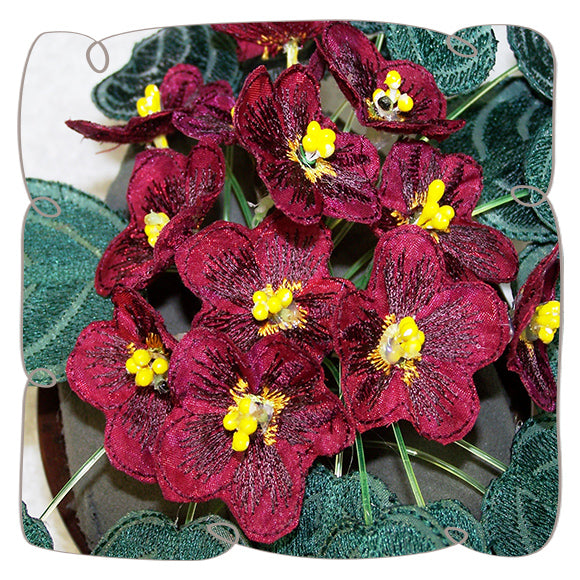Fabric Burgundy African Violets