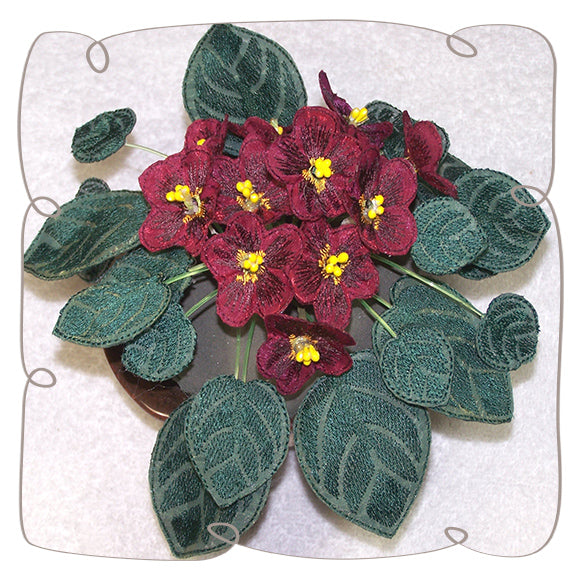 Fabric Burgundy African Violets
