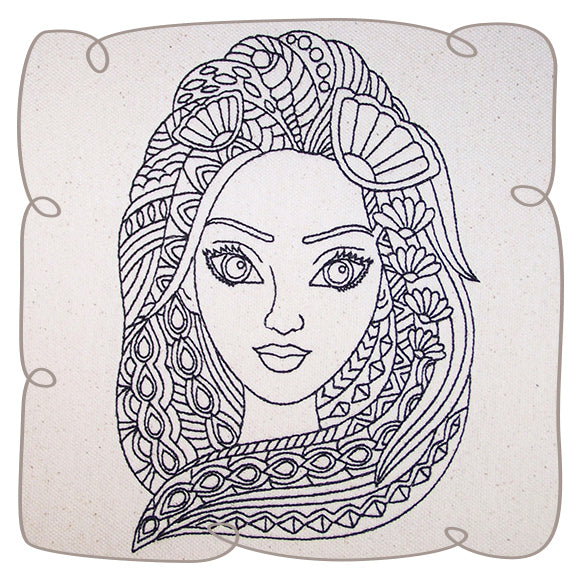 Mermaid Face Redwork