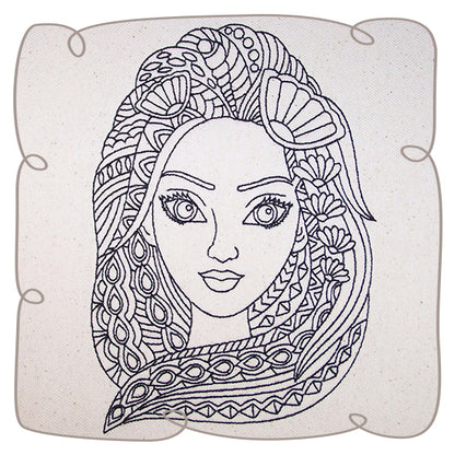 Mermaid Face Redwork