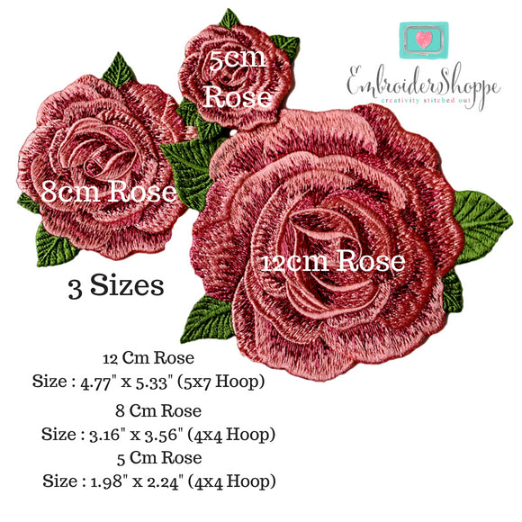 3 Pink Rose Patches