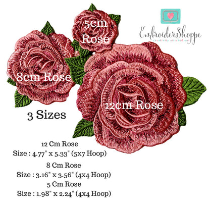 3 Pink Rose Patches
