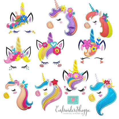 Unicorn Faces Applique Set