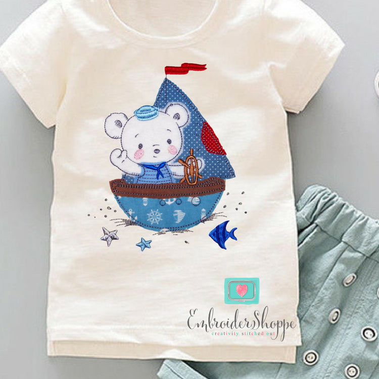 Bear on Boat Raw Edge Applique