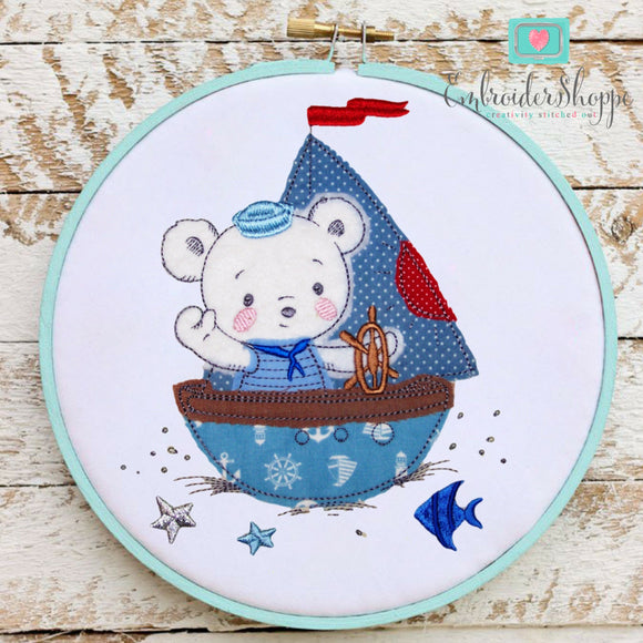 Bear on Boat Raw Edge Applique