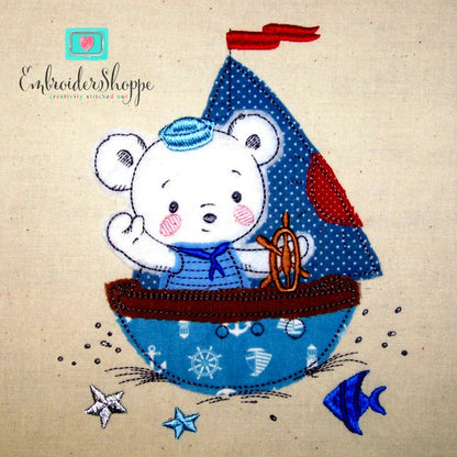 Bear on Boat Raw Edge Applique