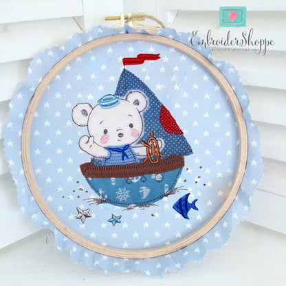 Bear on Boat Raw Edge Applique