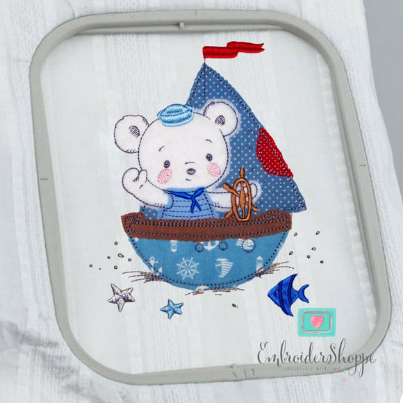 Bear on Boat Raw Edge Applique