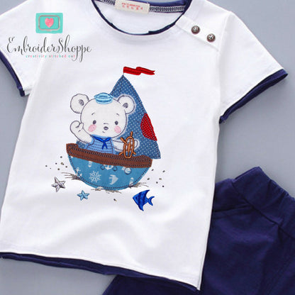 Bear on Boat Raw Edge Applique