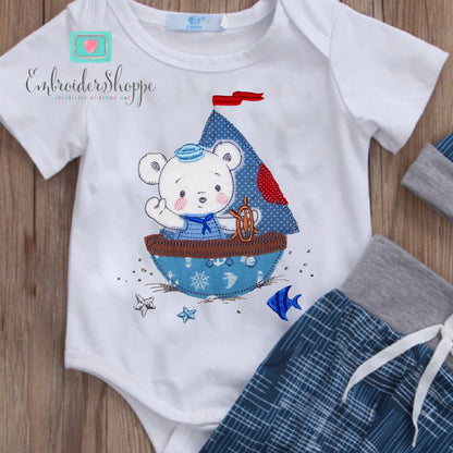 Bear on Boat Raw Edge Applique