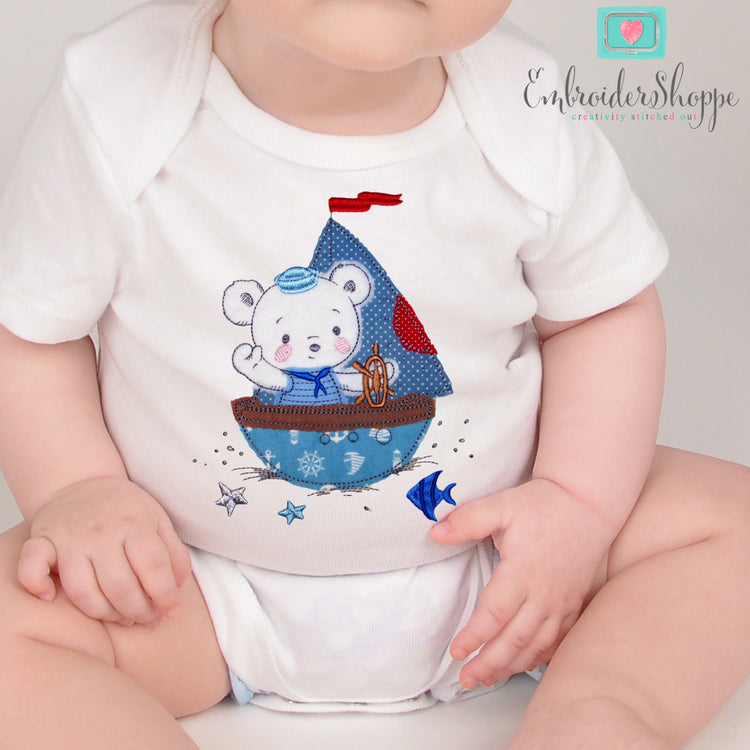 Bear on Boat Raw Edge Applique