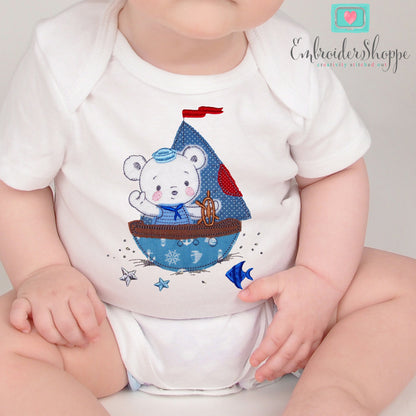 Bear on Boat Raw Edge Applique