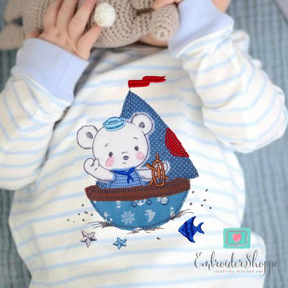 Bear on Boat Raw Edge Applique