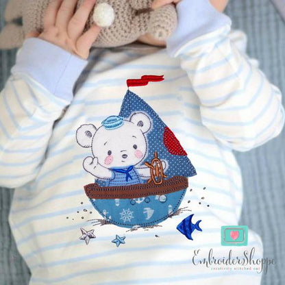 Bear on Boat Raw Edge Applique