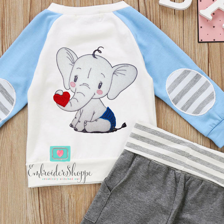 Elephant With Heart Raw Applique