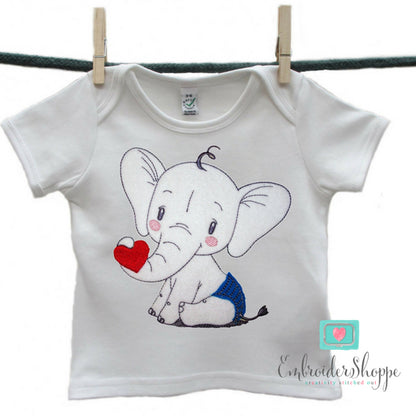Elephant With Heart Raw Applique