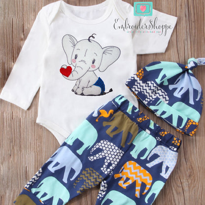 Elephant With Heart Raw Applique