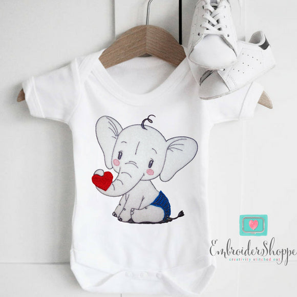 Elephant With Heart Raw Applique