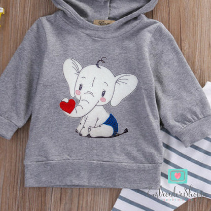 Elephant With Heart Raw Applique