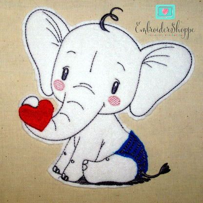 Elephant With Heart Raw Applique
