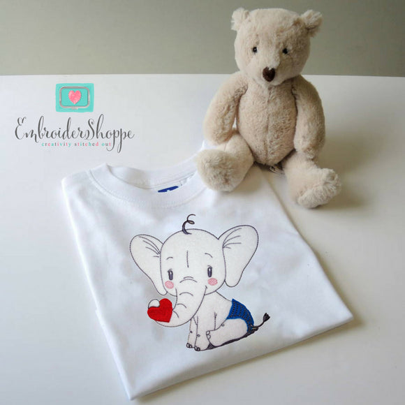Elephant With Heart Raw Applique