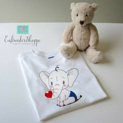 Elephant With Heart Raw Applique