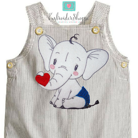 Elephant With Heart Raw Applique