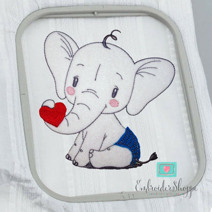 Elephant With Heart Raw Applique