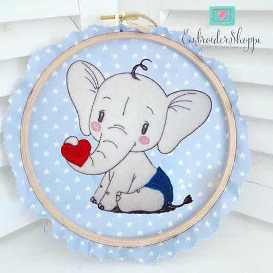 Elephant With Heart Raw Applique