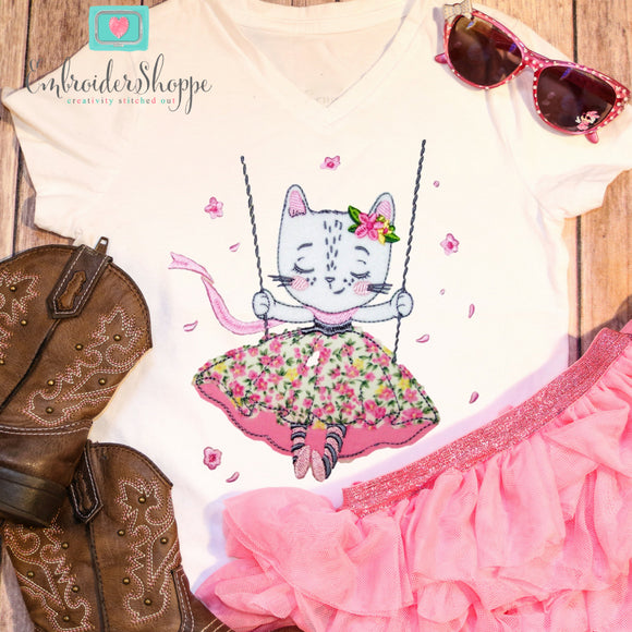 Swinging Kitty Raw Edge Applique