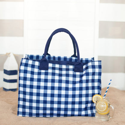 Navy Check Tote