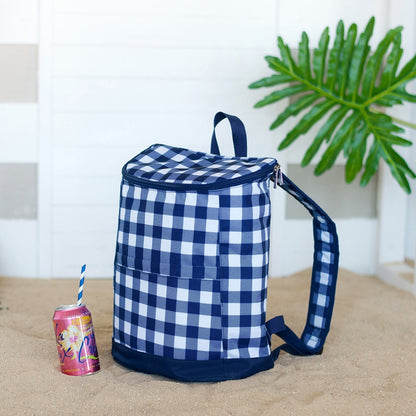 Navy Check Backpack Cooler