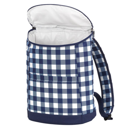 Navy Check Backpack Cooler