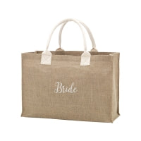 Burlap Tote White Bride Embroidery