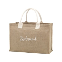 Burlap Tote White Bridesmaid Embroidery