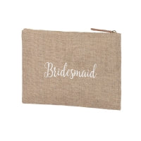 Burlap Zip Pouch White Bridesmaid Embroidery
