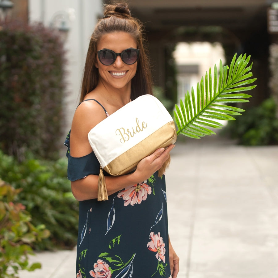Creme Cabana Cosmetic Bag Gold Bride Embroidery