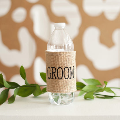 Burlap Drink Wrap Black Groom Embroidery