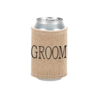 Burlap Drink Wrap Black Groom Embroidery