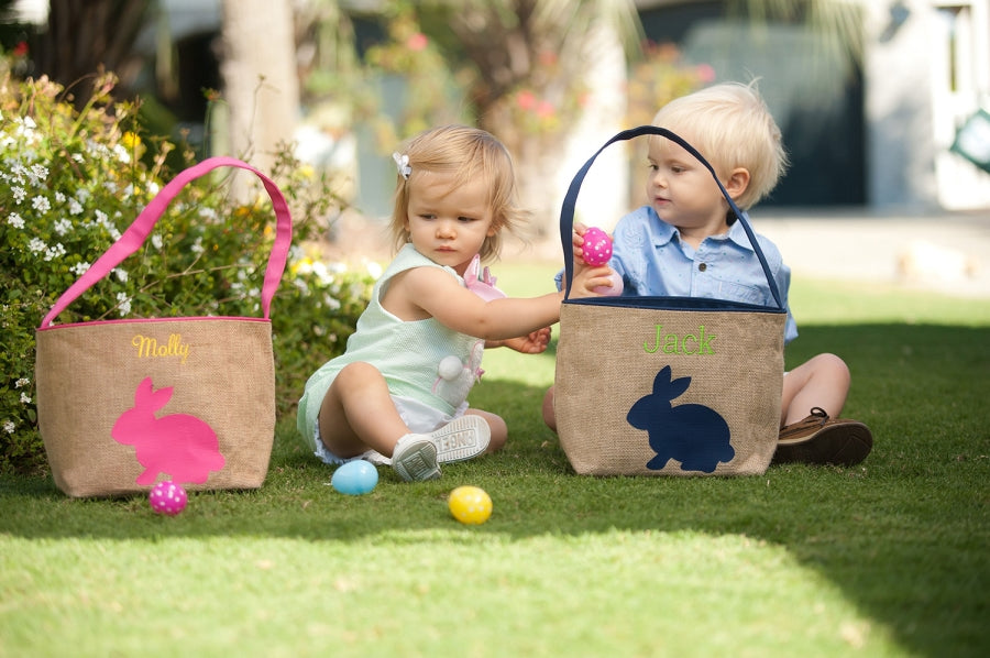 Hot Pink Burlap Bunny Bucket